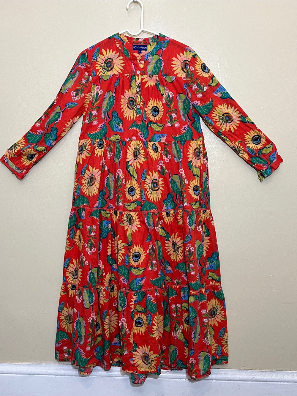 RO’S GARDEN Red Sunflower Tiered Maxi Dress